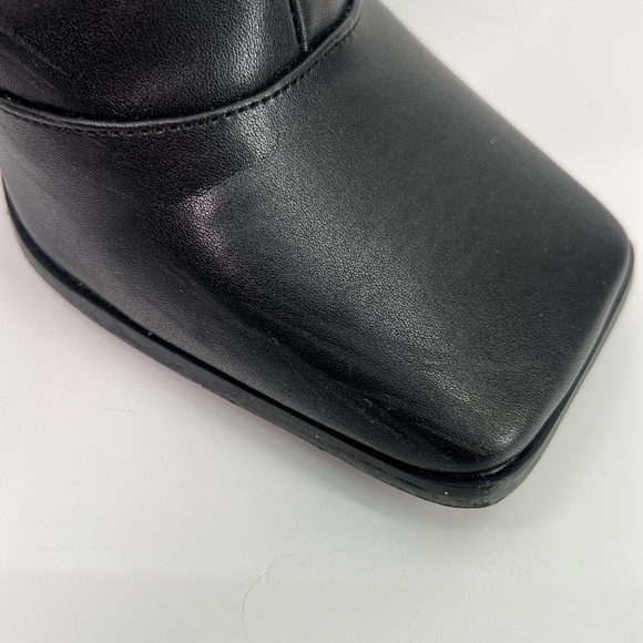 Black Knee High Faux Leather Boots Square Toe Chunky Triangular Heel 7.5 - Picture 9 of 13